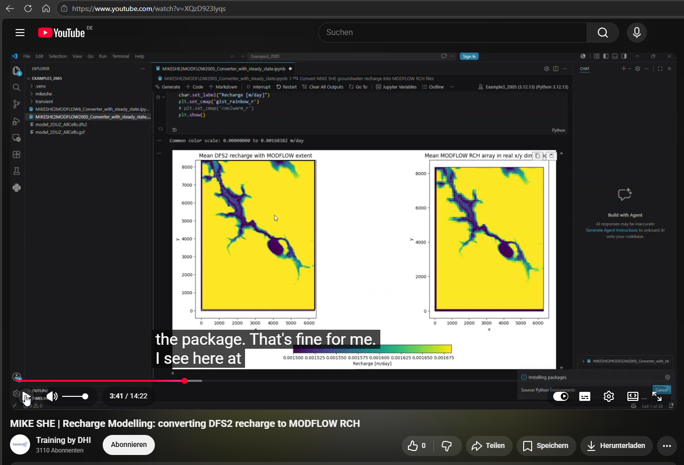 YouTube: MIKE SHE | Recharge Modelling - How to convert transient recharge dfs2 raster datasets into the MODFLOW native RCH package format using FloPy and MIKEIO